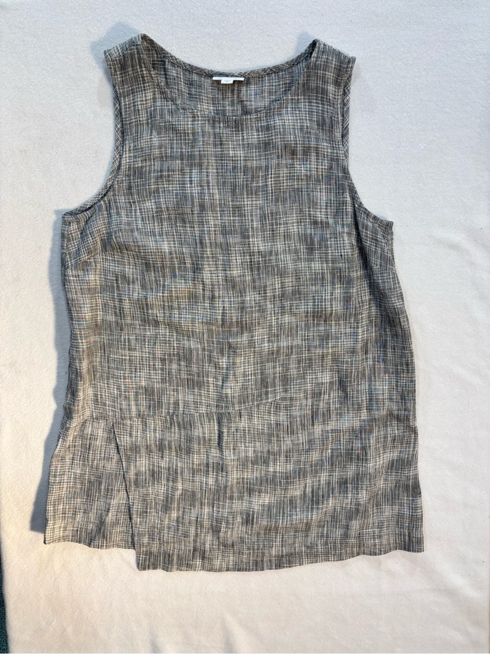 J.Jill Pure Jill 100% Linen Plaid Tunic Top Gray Black Sleeveless Medium